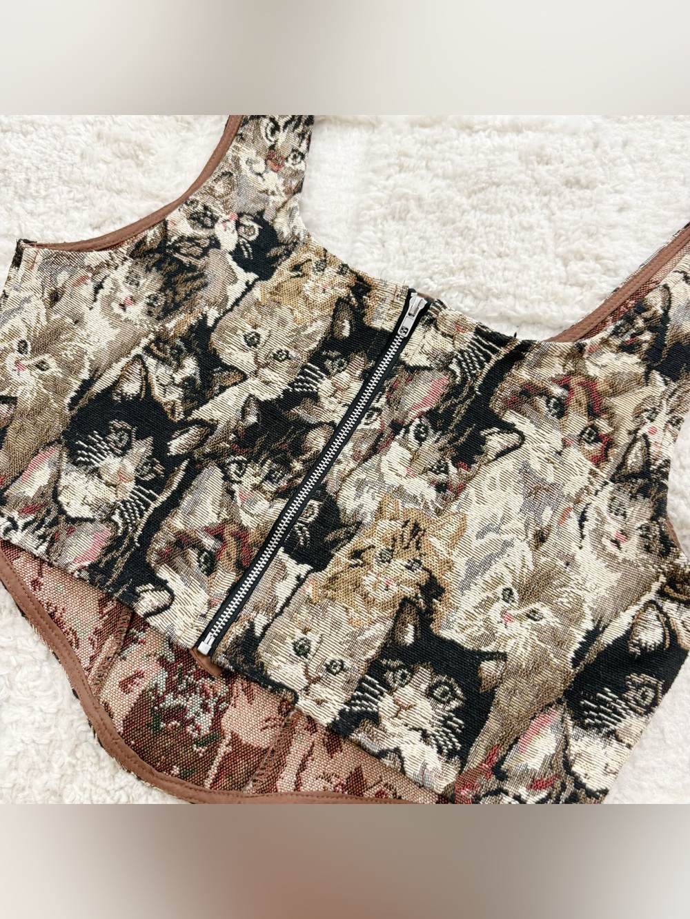 Cider Jacquard Cat Pattern Corset Cami Crop Top Medium - Picture 7 of 11